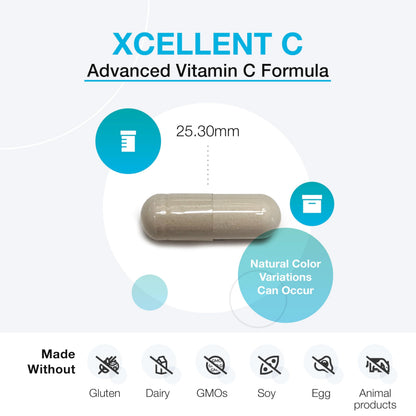 XYMOGEN Xcellent C High-Potency Vitamin C with BioPerine | Buffered for Gentle Digestion, 120 Capsules