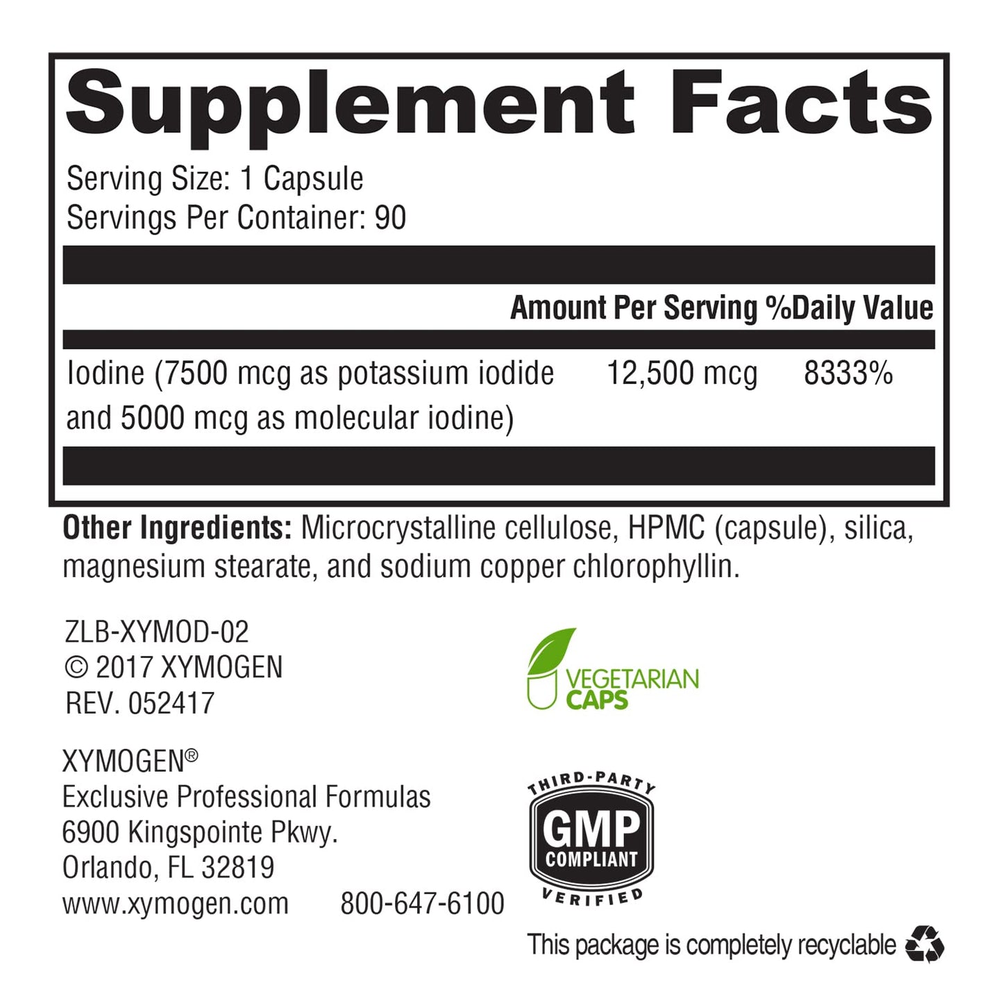 XYMOGEN XymoDine Iodine – High Potency, 90 Veg Capsules
