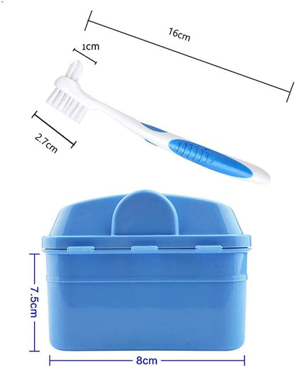 Y-Kelin Denture Cleaner Kit – Denture Cleaning Box and Dual-Head Brush (Blue)