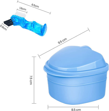 Y-Kelin Denture Cleaner Kit – Denture Cleaning Box and Dual-Head Brush (Blue)