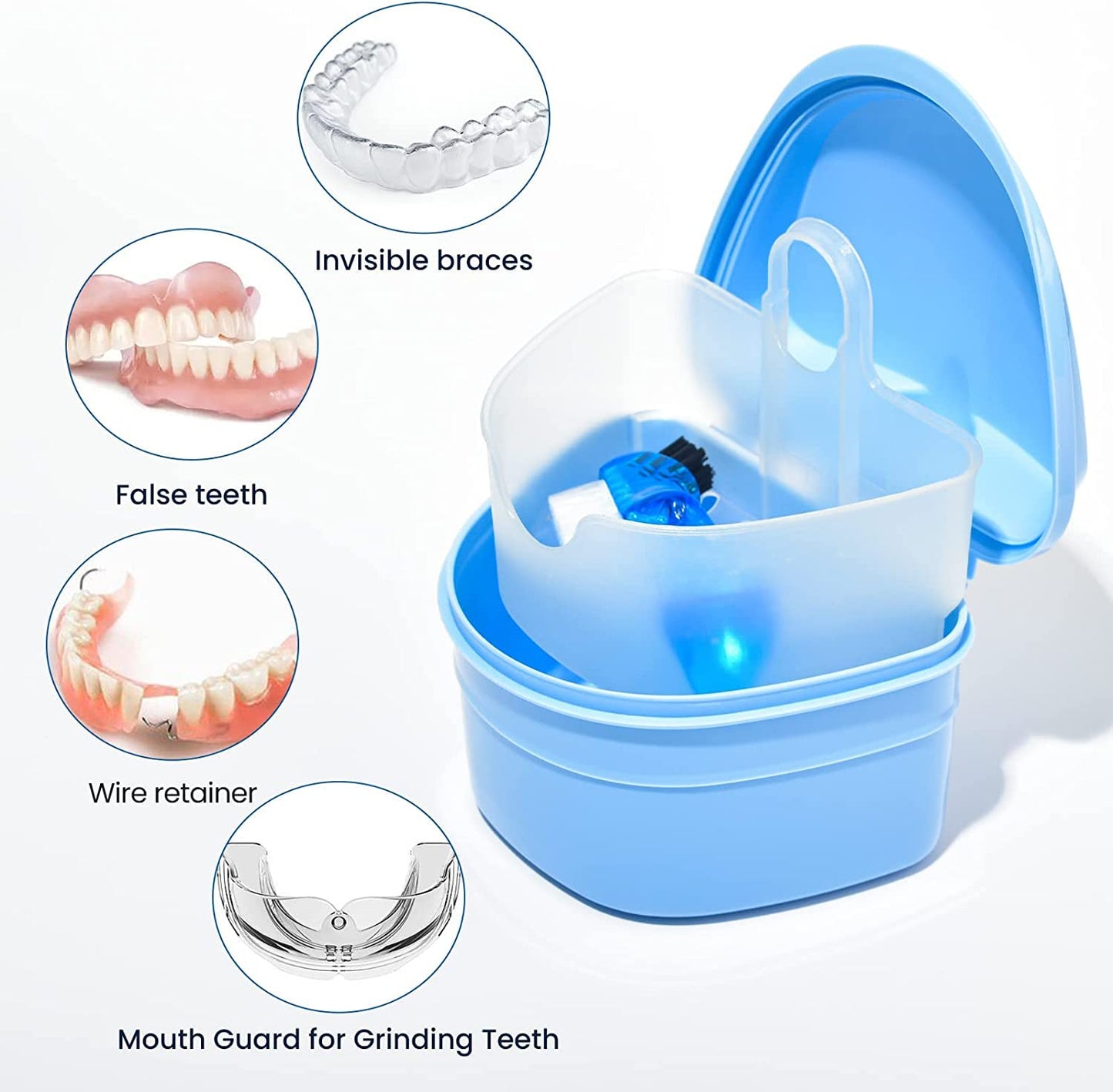 Y-Kelin Denture Cleaner Kit – Denture Cleaning Box and Dual-Head Brush (Blue)