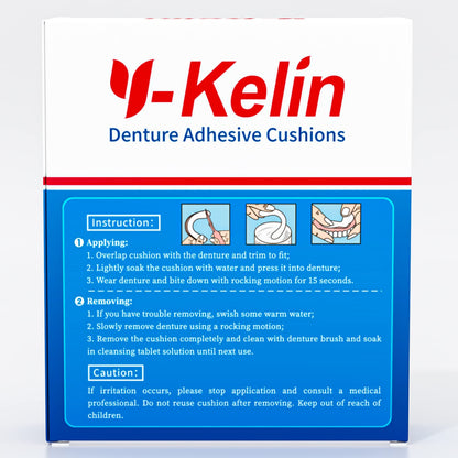 Y-Kelin Lower Denture Adhesive Cushions – Adhesive-Free Pads for Sore Gums (60 Strips)