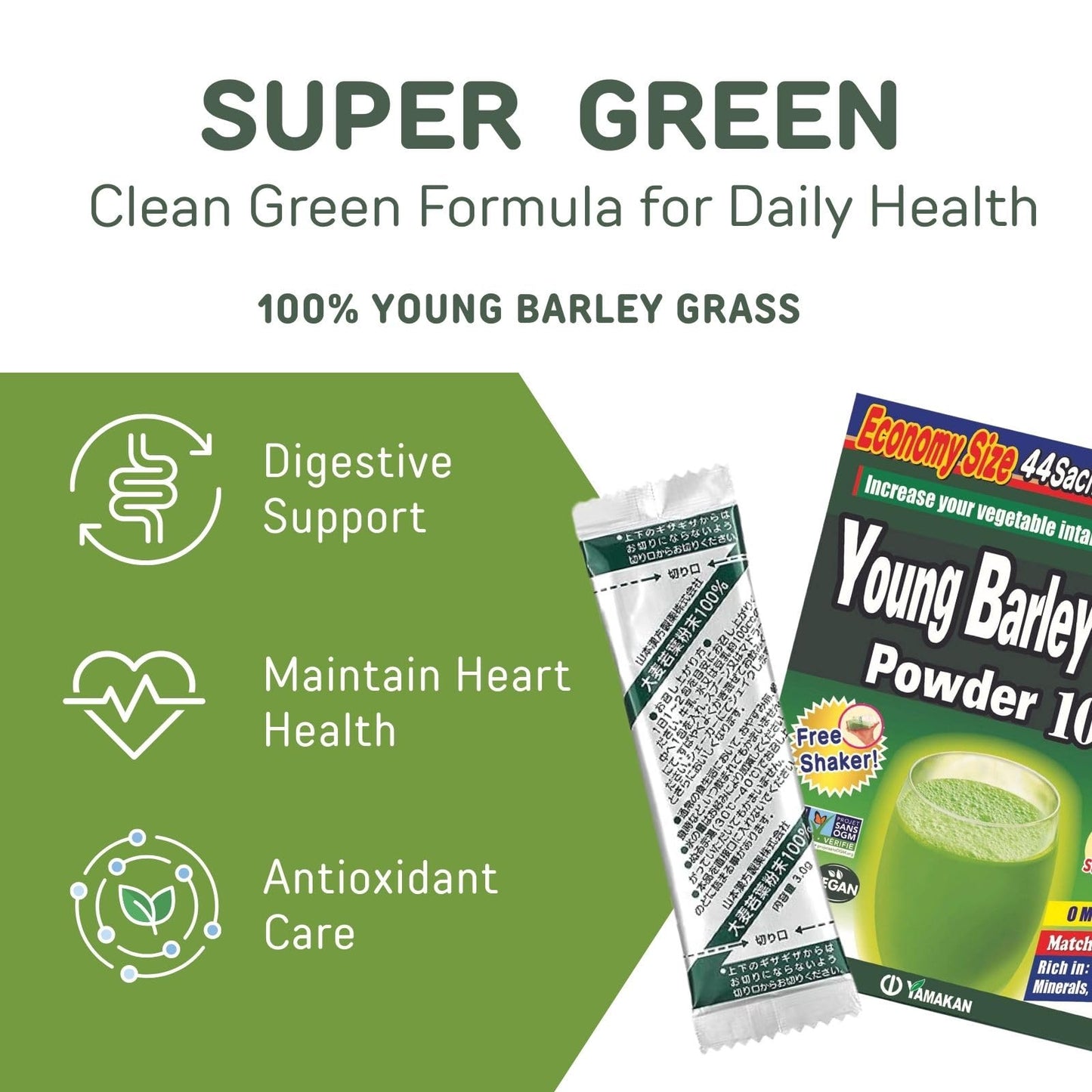 Yamamoto Kanpoh Yamakan Young Barley Grass Powder – Pure Green Nutrition, 88 Non-GMO Sachets (Japan)