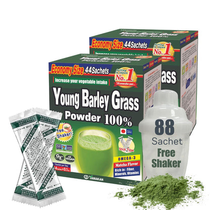 Yamamoto Kanpoh Yamakan Young Barley Grass Powder – Pure Green Nutrition, 88 Non-GMO Sachets (Japan)
