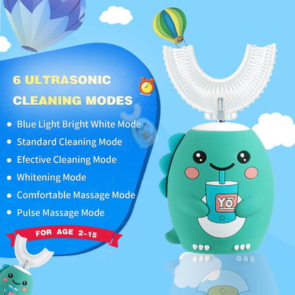 Yeklike Kids U-Shaped Electric Toothbrush – 360° Sonic Cleaning (2-7y), IPX7 Waterproof