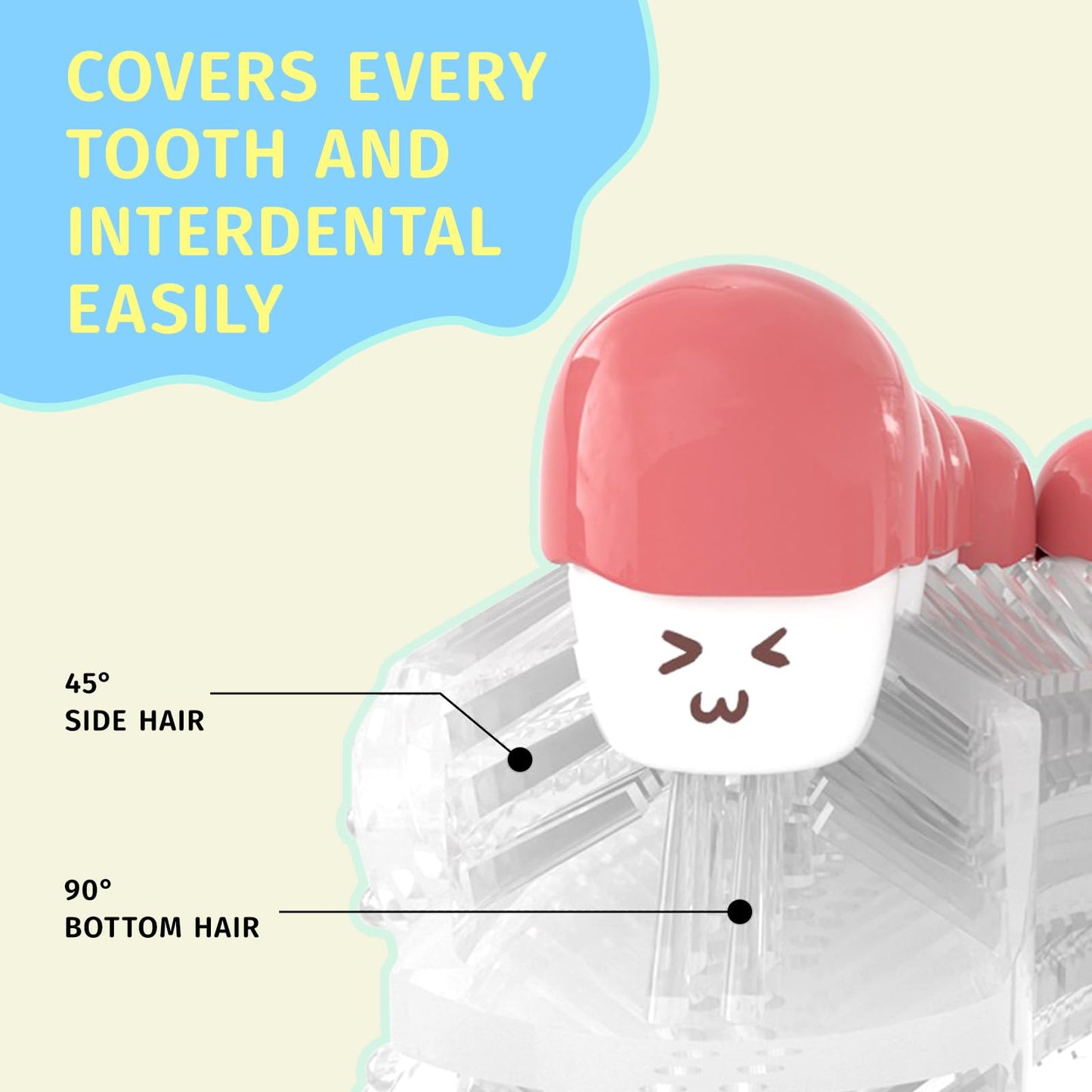 Yeklike Kids U-Shaped Electric Toothbrush - Sonic Baby Toothbrush, Cartoon Dinosaur 360° Cleaning, IPX7 Waterproof (8-15y)