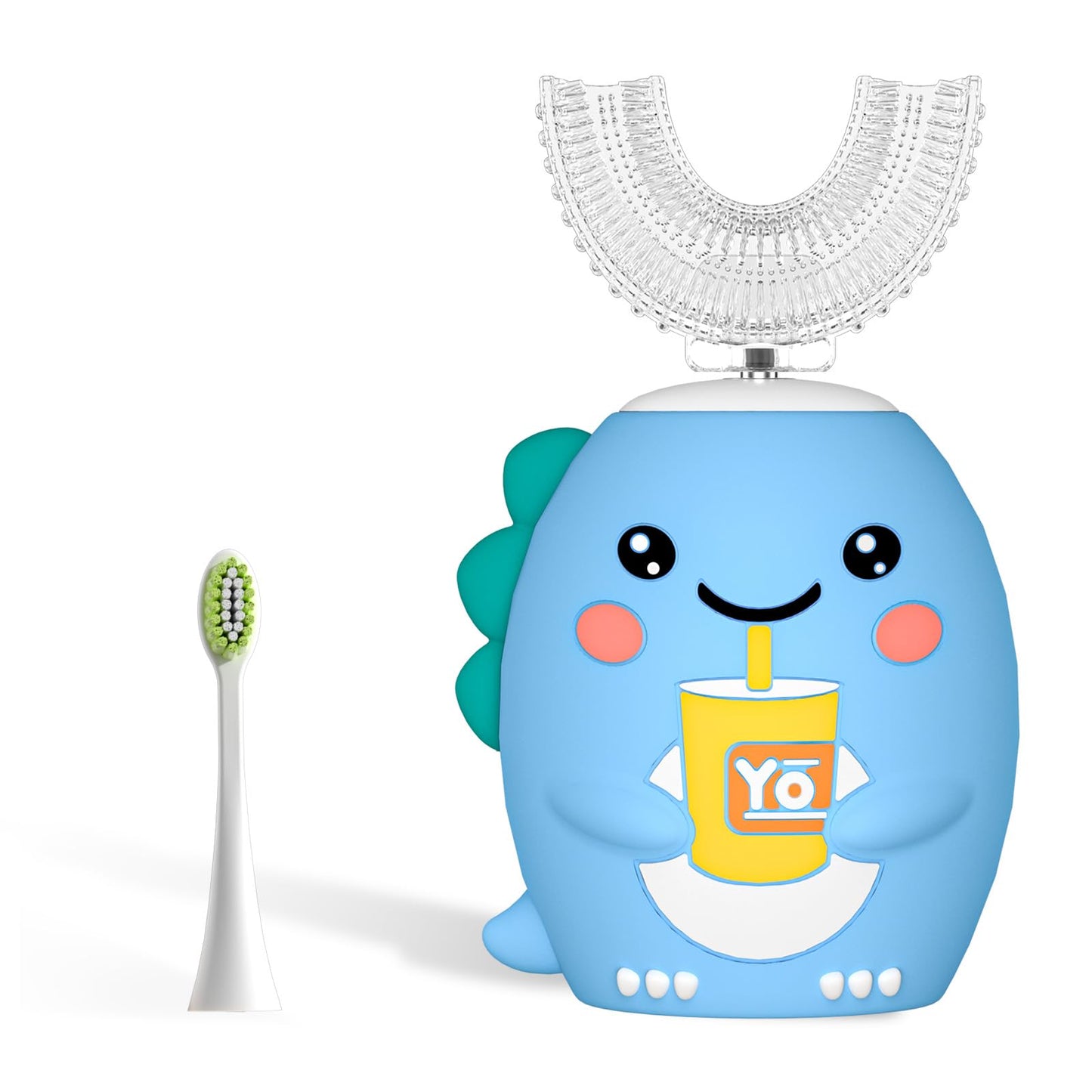 yeklike Kids U-Shaped Electric Toothbrush | 360° Cleaning, IPX7 Waterproof, Cartoon Dinosaur - for 2-7y