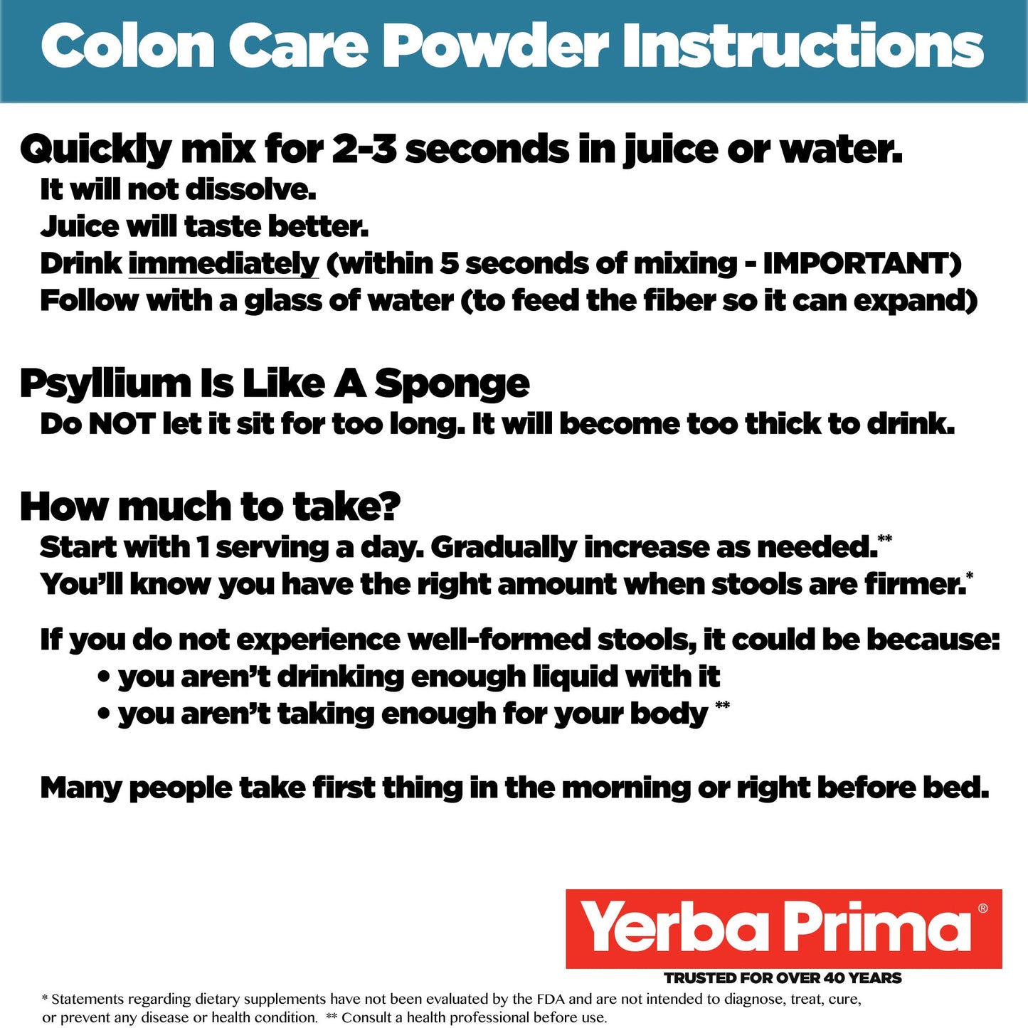 Yerba Prima Prebiotic Colon Care Formula 20 oz Powder (Pack of 2) – Psyllium Husk, FOS, Magnesium, Selenium
