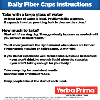 Yerba Prima Daily Fiber Caps – 180 Capsules | Soluble & Insoluble Fiber for Gut Health