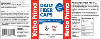 Yerba Prima Daily Fiber Caps – 180 Capsules | Soluble & Insoluble Fiber for Gut Health