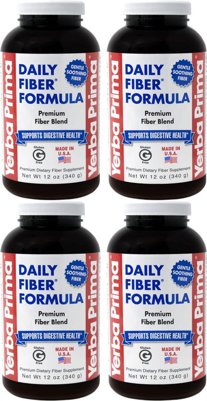 Yerba Prima Daily Fiber Formula Powder – 12 oz (Pack of 4) | Soluble & Insoluble Fiber for Gut Health | Vegan, Non-GMO, Gluten-Free