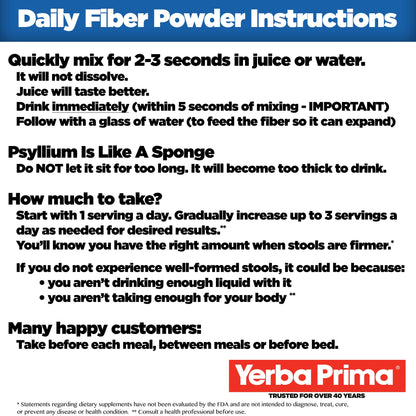 Yerba Prima Daily Fiber Formula Powder – 12 oz (Pack of 4) | Soluble & Insoluble Fiber for Gut Health | Vegan, Non-GMO, Gluten-Free