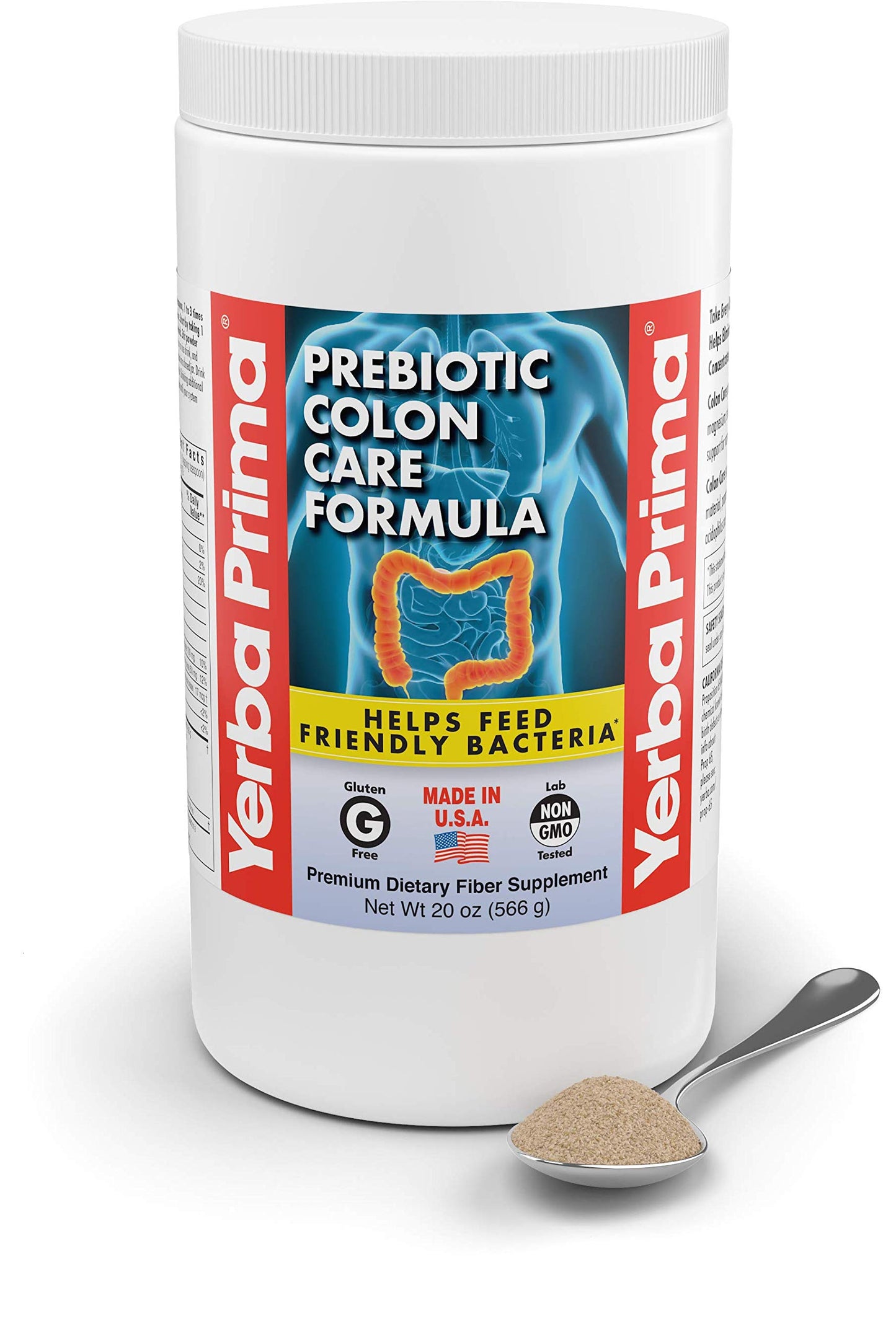 Yerba Prima Prebiotic Colon Care Formula 20 oz Powder (Pack of 2) – Psyllium Husk, FOS, Magnesium, Selenium
