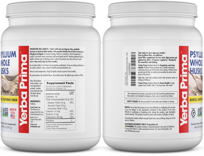 Yerba Prima Whole Psyllium Husk Fiber Supplement 20 oz (Pack of 2) – Vegan, Gluten Free, Non-GMO