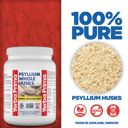 Yerba Prima Whole Psyllium Husk Fiber Supplement 20 oz (Pack of 2) – Vegan, Gluten Free, Non-GMO