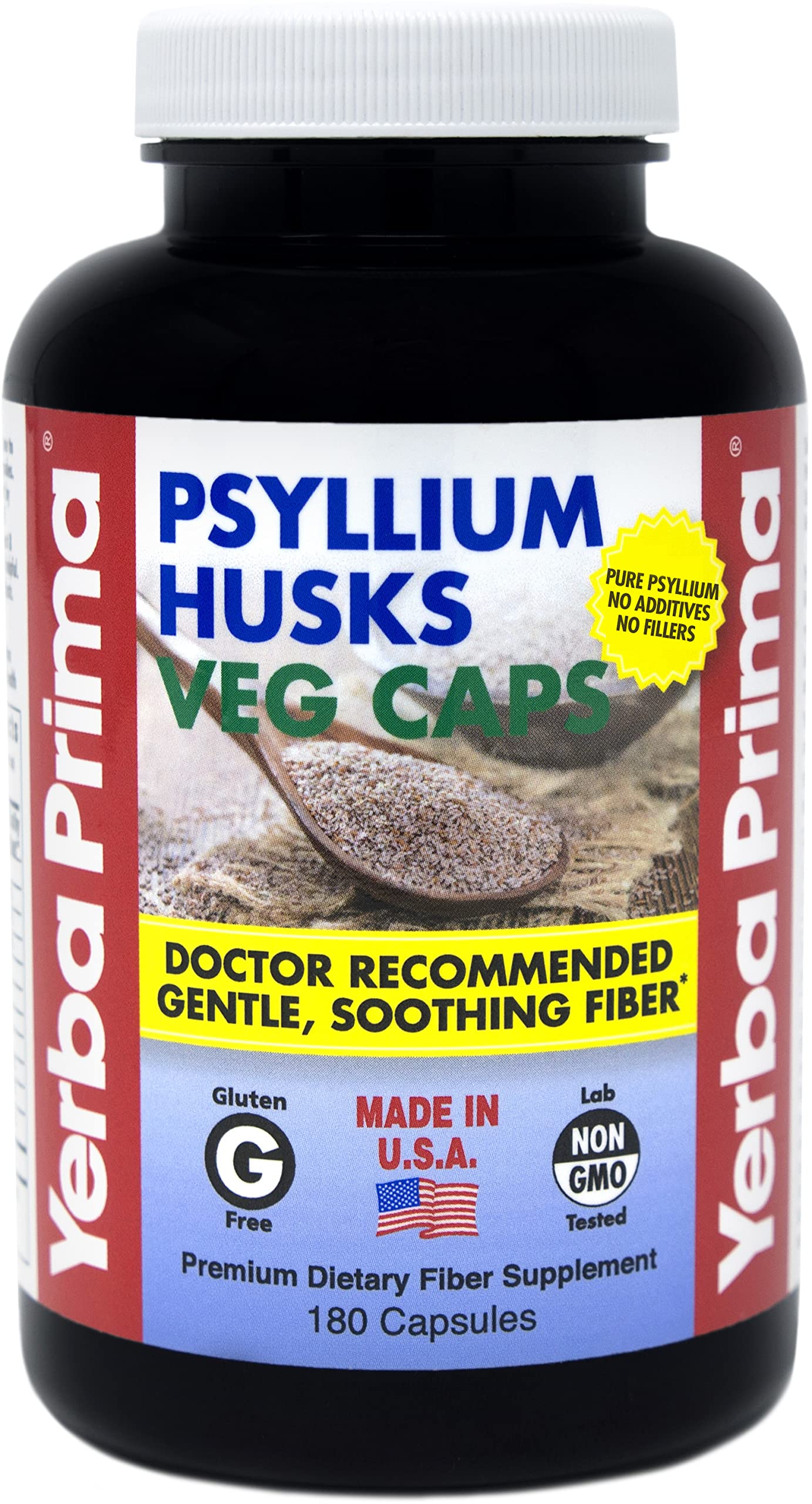 Yerba Prima Psyllium Husks 180 Veg Caps (625mg) – Vegan, Non-GMO, Gluten Free