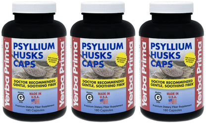 Yerba Prima Psyllium Husks Caps – 180 Caps (Pack of 3) Non-GMO Gluten Free Fiber