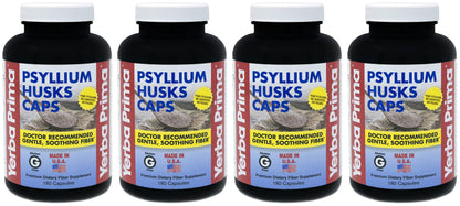 Yerba Prima Psyllium Husks Caps – Pack of 4 (4×180 caps) | Non-GMO Gluten Free Fiber Supplement
