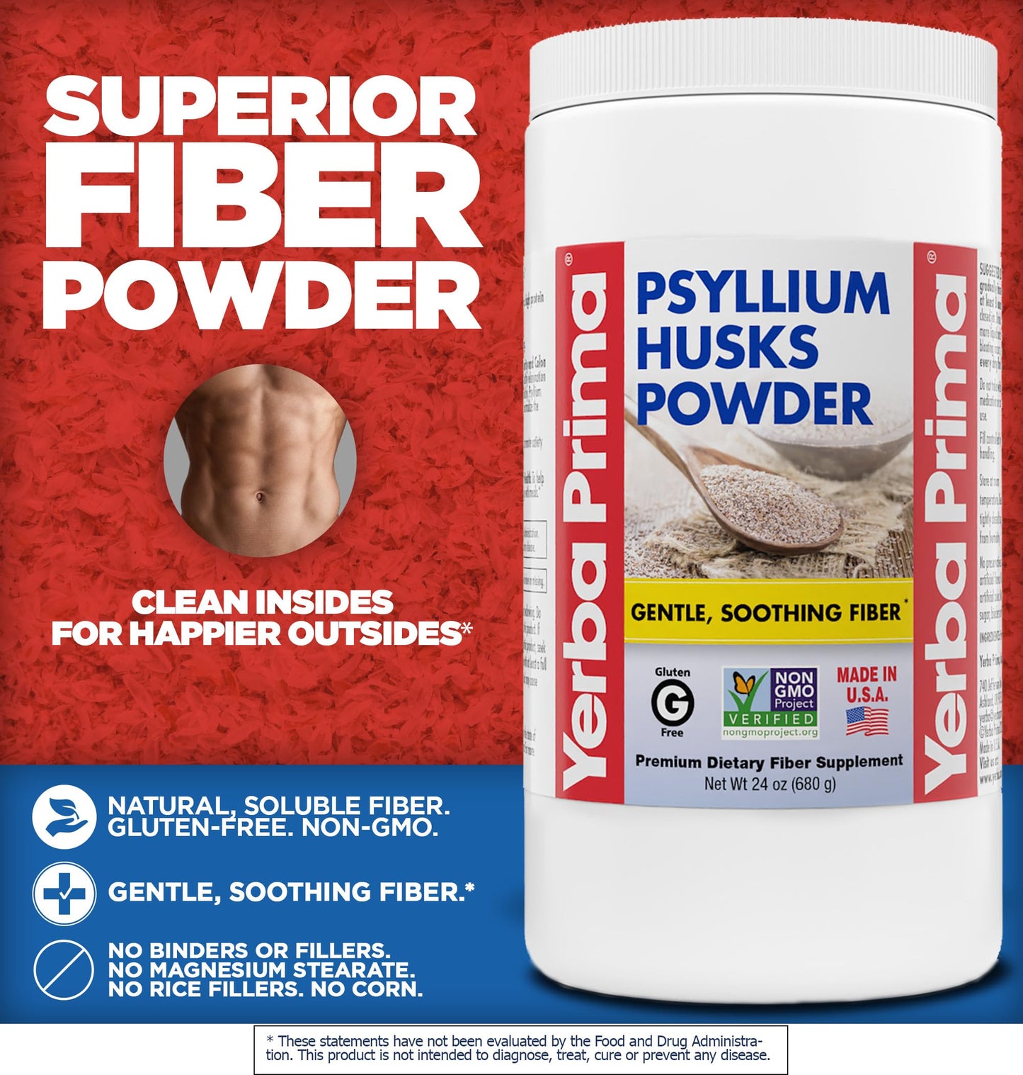 Yerba Prima Psyllium Husks Powder - 24 oz (Pack of 2) Unflavored, Fine Ground, Natural Fiber Supplement