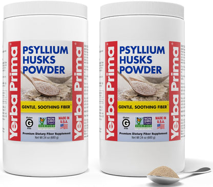 Yerba Prima Psyllium Husks Powder - 24 oz (Pack of 2) Unflavored, Fine Ground, Natural Fiber Supplement