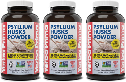 Yerba Prima Psyllium Husks Powder – 12 oz (Pack of 3) | Natural Fiber Supplement for Regularity | Gluten-Free, Vegan, Non-GMO