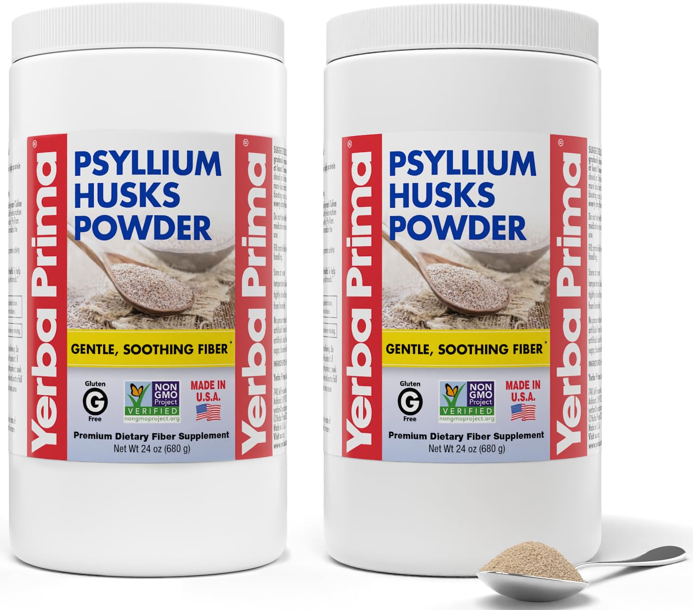Yerba Prima Psyllium Husks Powder - 24 oz (Pack of 2) Unflavored, Fine Ground, Natural Fiber Supplement