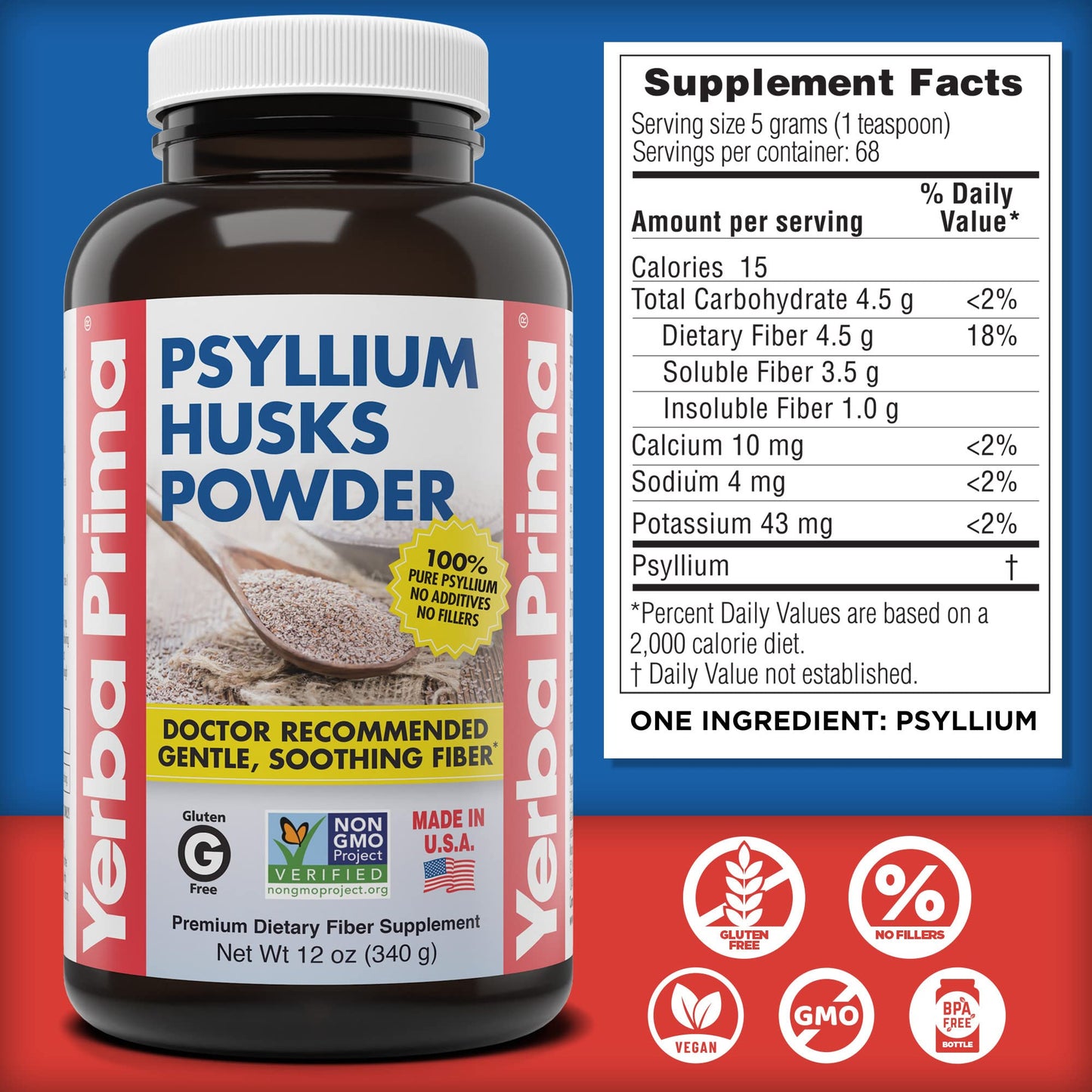 Yerba Prima Psyllium Husks Powder – 12 oz (Pack of 3) | Natural Fiber Supplement for Regularity | Gluten-Free, Vegan, Non-GMO