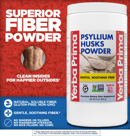 Yerba Prima Psyllium Husks Powder - 24 oz (Pack of 2) Unflavored, Fine Ground, Natural Fiber Supplement
