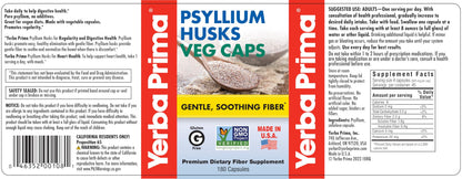 Yerba Prima Psyllium Husks Veg Caps - 180 Count Pack of 3 | Vegan, Non-GMO, Gluten Free Fiber Supplement