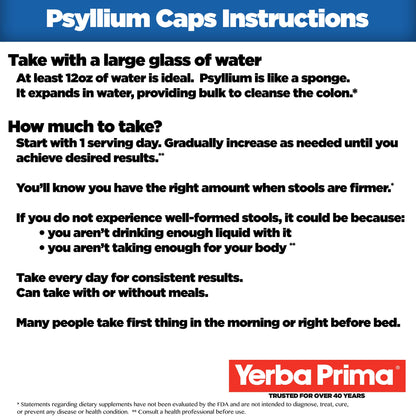 Yerba Prima Psyllium Husks Veg Caps – 4x180 Count | Vegan, Gluten Free, Non-GMO Fiber