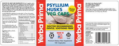 Yerba Prima Psyllium Husks Veg Caps – 4x180 Count | Vegan, Gluten Free, Non-GMO Fiber