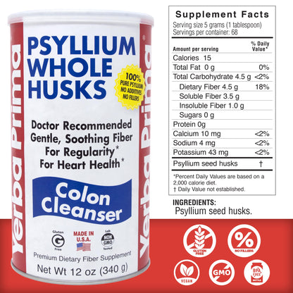 Yerba Prima Psyllium Whole Husks Colon Cleanser – 12 oz (Pack of 3)