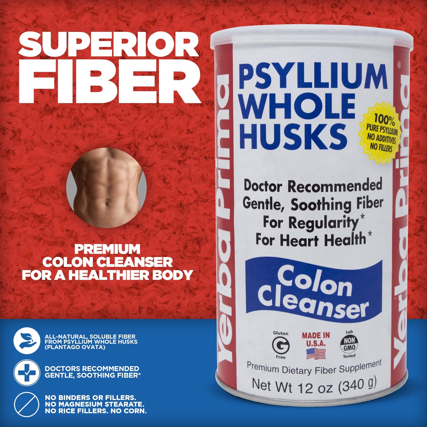 Yerba Prima Psyllium Whole Husks Colon Cleanser – 12 oz (Pack of 3)