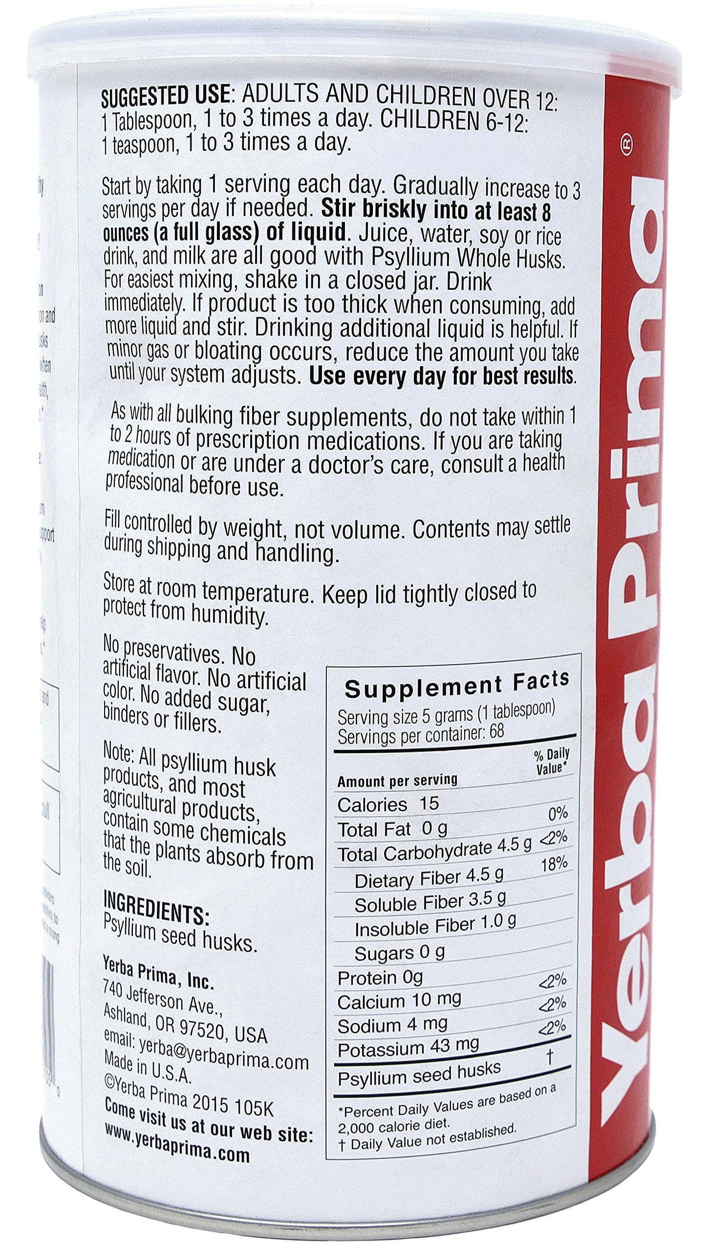 Yerba Prima Psyllium Whole Husks Colon Cleanser – 12 oz (Pack of 3)