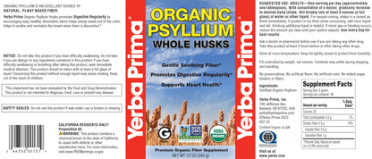 Yerba Prima Organic Psyllium Whole Husks 12 oz | Non-GMO | Certified Organic