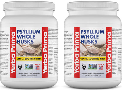 Yerba Prima Whole Psyllium Husk Fiber Supplement 20 oz (Pack of 2) – Vegan, Gluten Free, Non-GMO