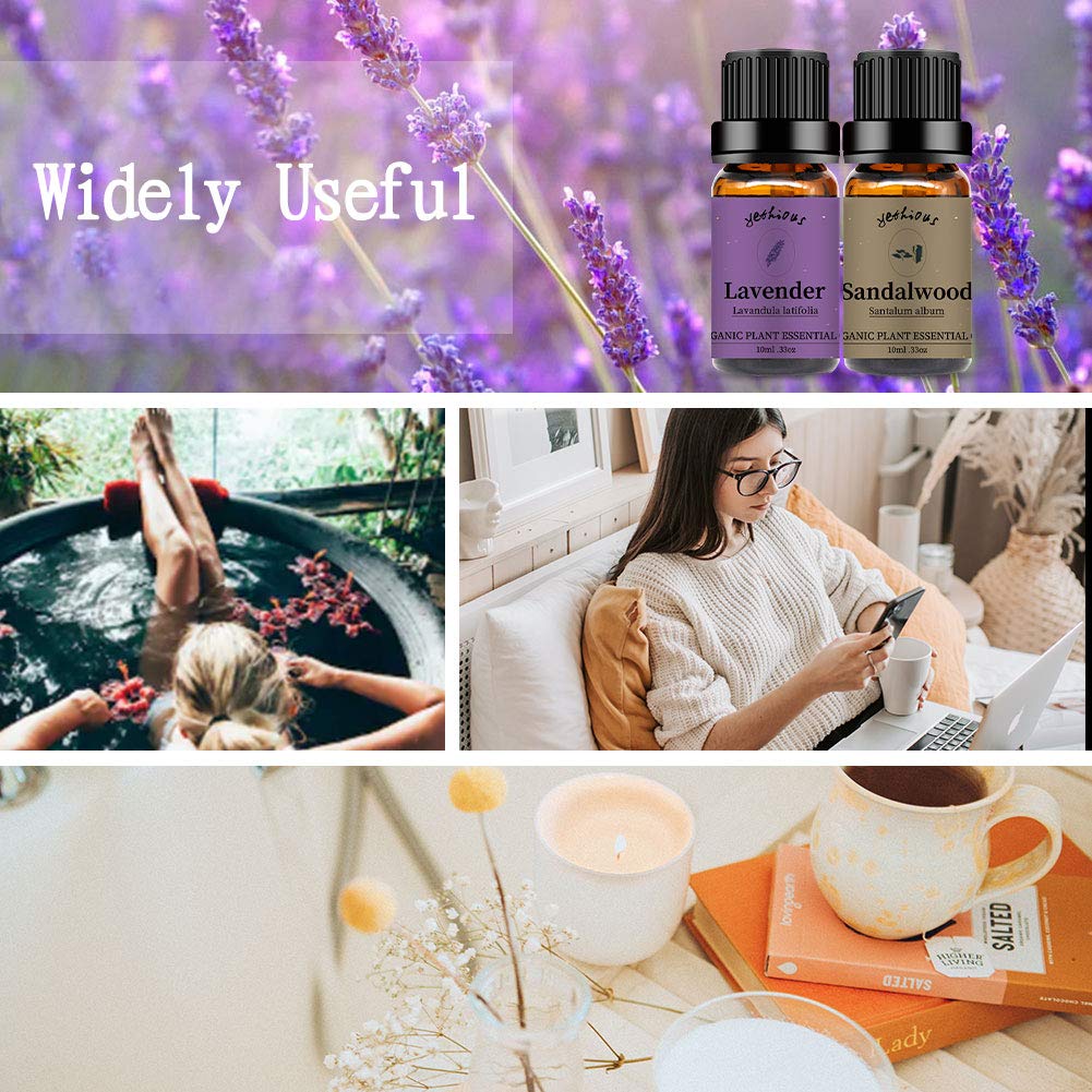 Yethious Sandalwood & Lavender Essential Oil Set – 2 x 10ml, 100% Pure, Undiluted, Organic Aromatherapy Oils