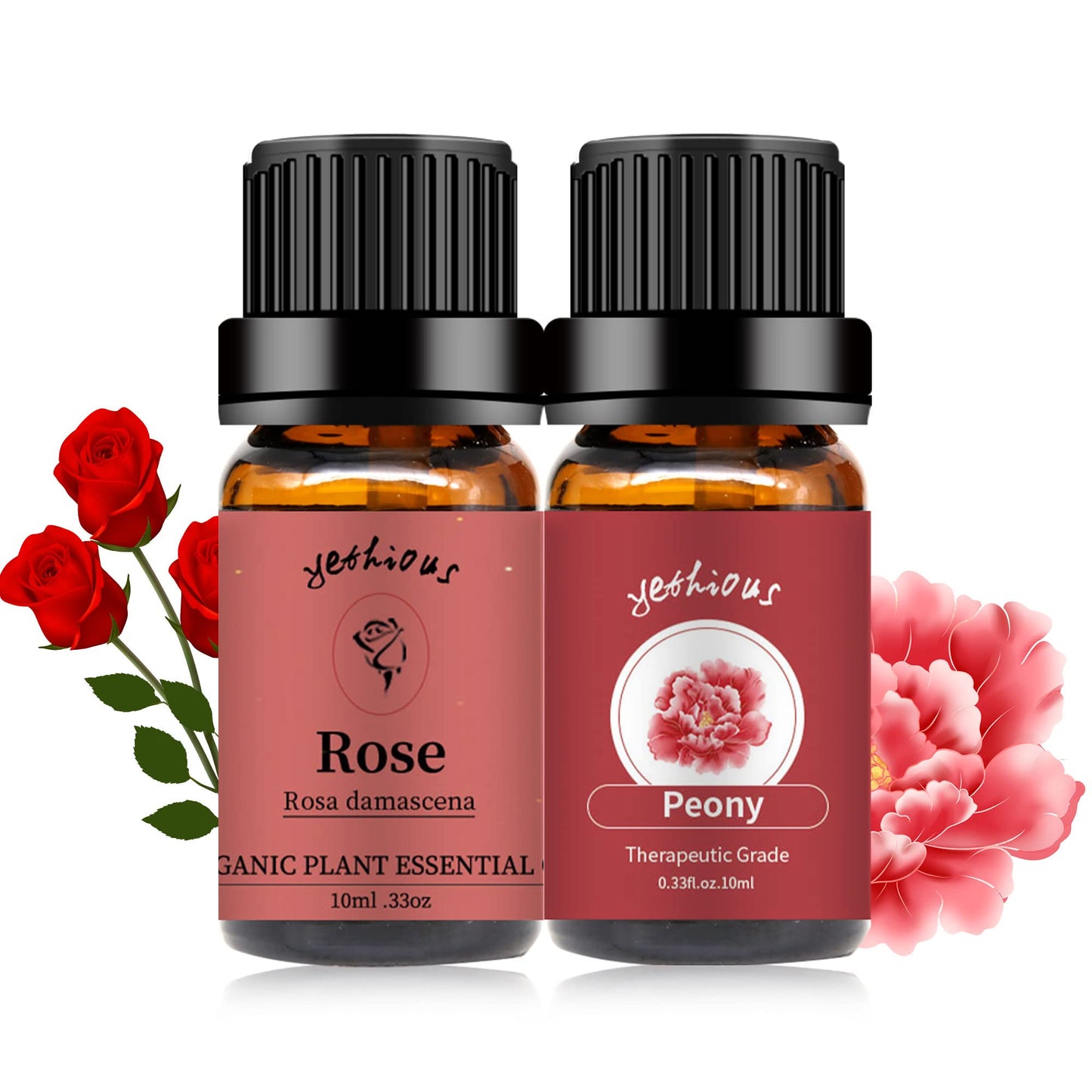 yethious Rose & Peony Essential Oils – Organic 2x10ml Gift Set for Diffuser, Skincare, Soaps & Candles