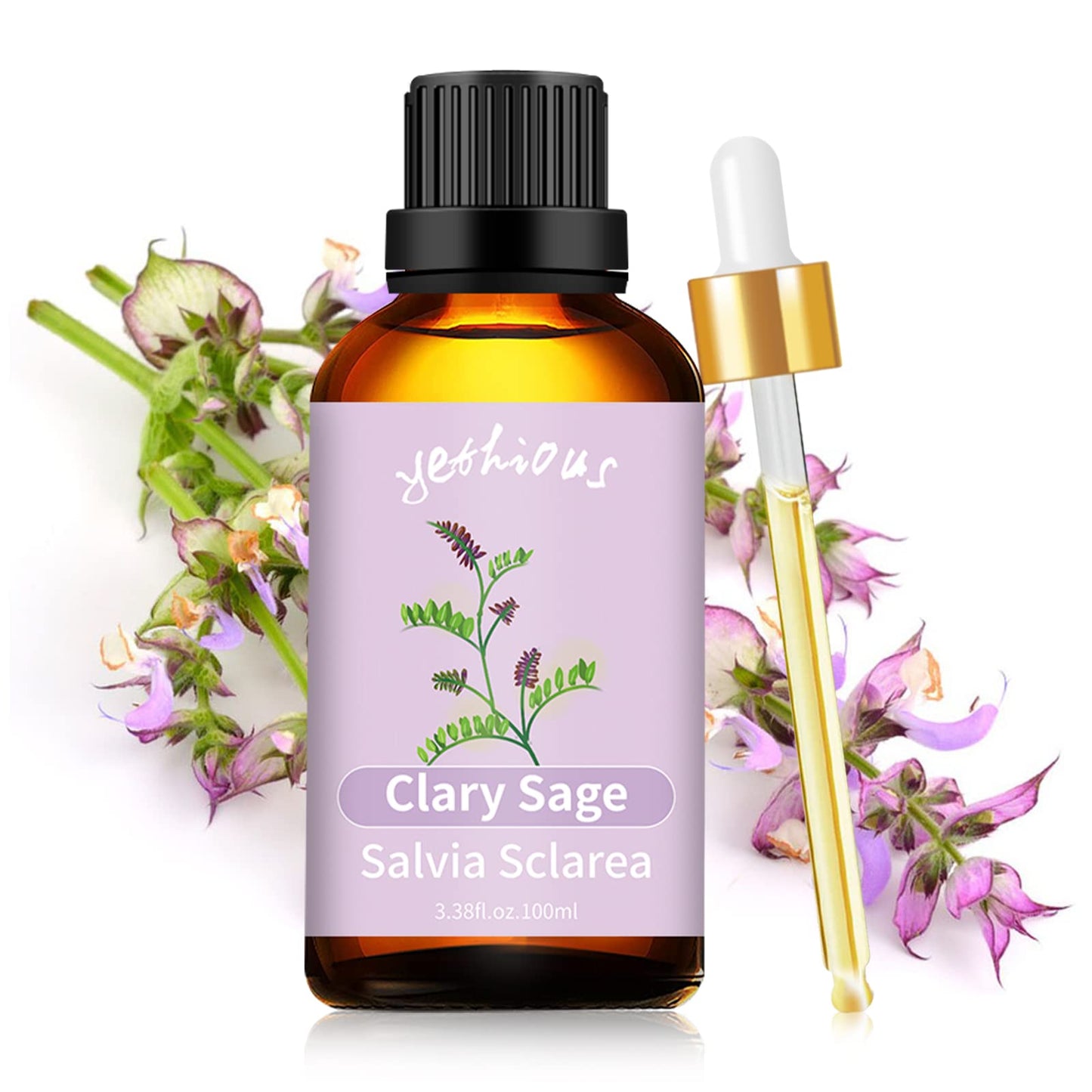 yethious Clary Sage Essential Oil – Diffuser, Aromatherapy, Skin & DIY Fragrance | Organic 3.38 Fl Oz