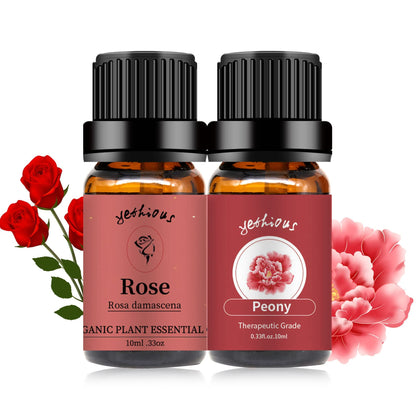yethious Rose & Peony Essential Oils – Organic 2x10ml Gift Set for Diffuser, Skincare, Soaps & Candles