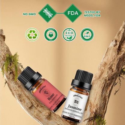 yethious Rose & Jasmine Essential Oil Set – 2 x 10ml Organic Fragrance Oils for Diffuser, Skin & Hair