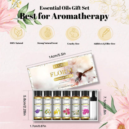 EUQEE Floral Essential Oils Set of 6 – 10ml Diffuser, Soap & Candle Oils