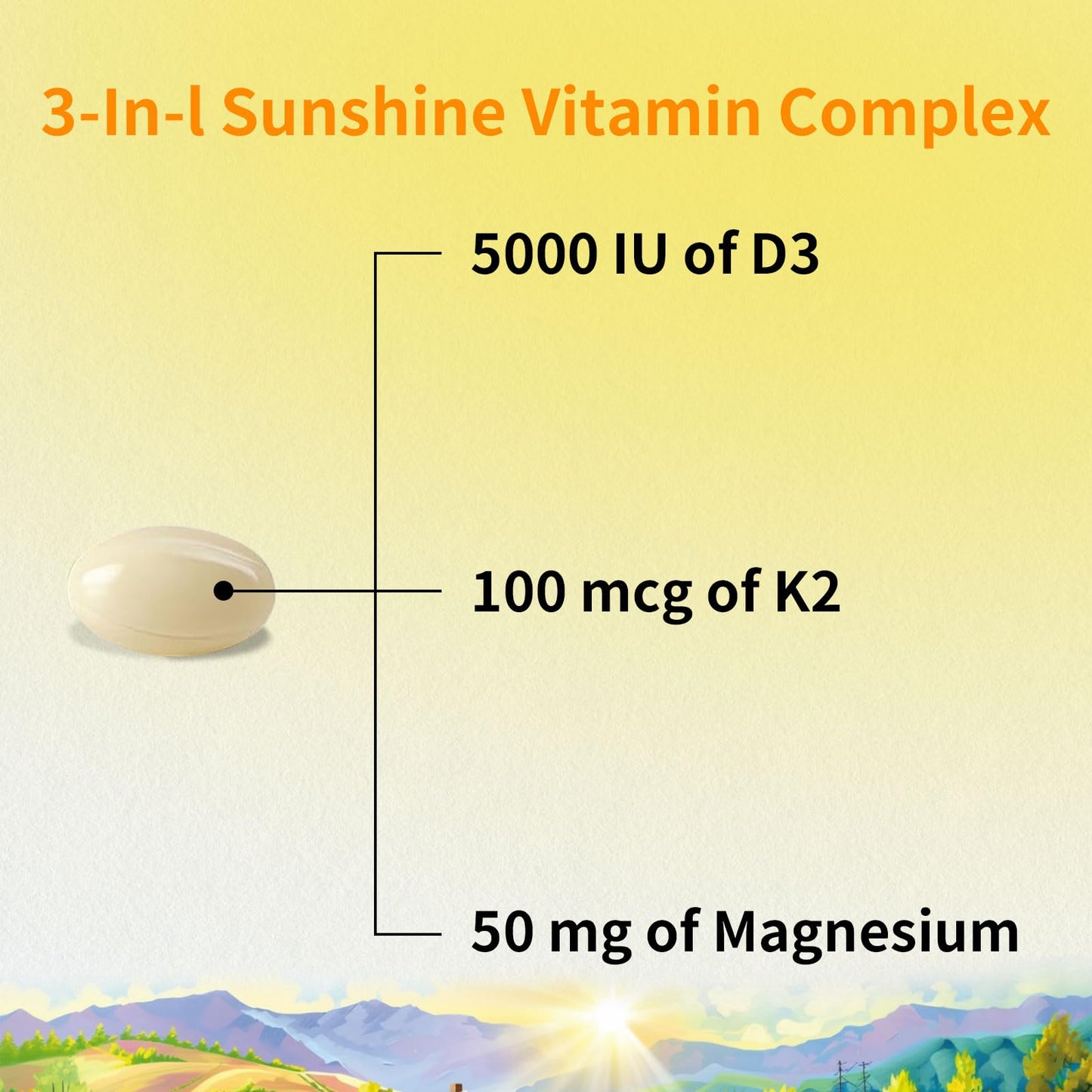 YMINGKJ Vitamin D3 5000 IU & K2 MK-7 Softgels with Magnesium | 30 Softgels | Non-GMO