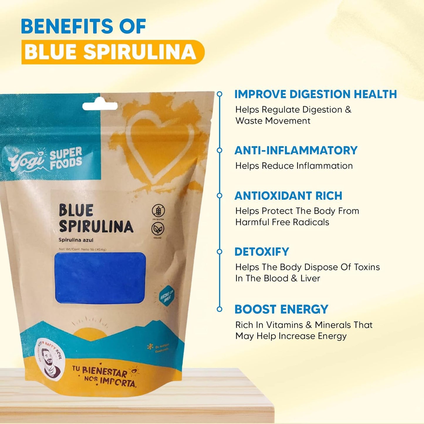 Yogi Super Foods Blue Spirulina Powder – 16oz (1lb) | Plant Protein & Immune Support