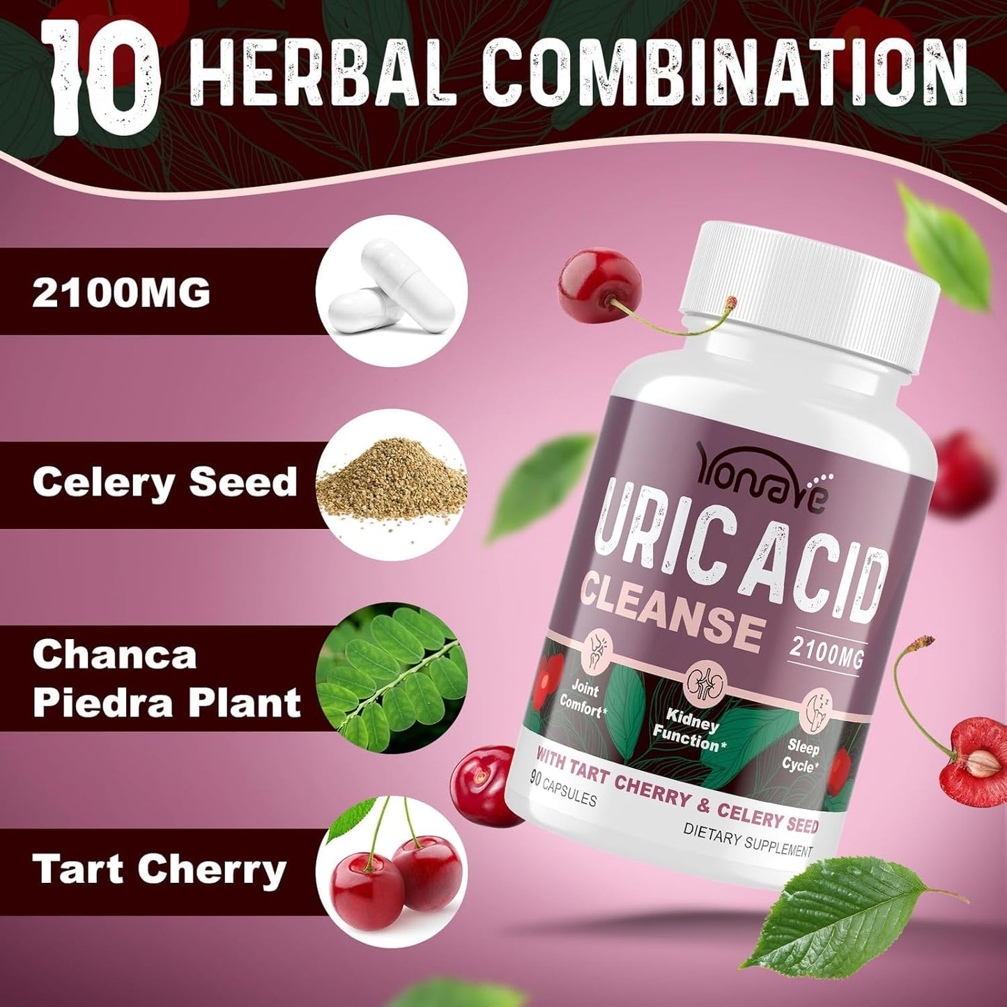 Yonrave Uric Acid Cleanse & Detox – Tart Cherry & Celery Seed Capsules (90 Veggie)