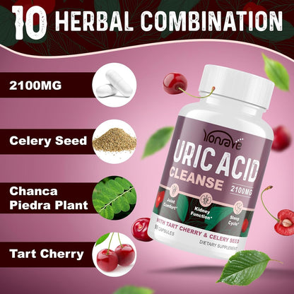 Yonrave Uric Acid Cleanse & Detox – Tart Cherry & Celery Seed Capsules (90 Veggie)