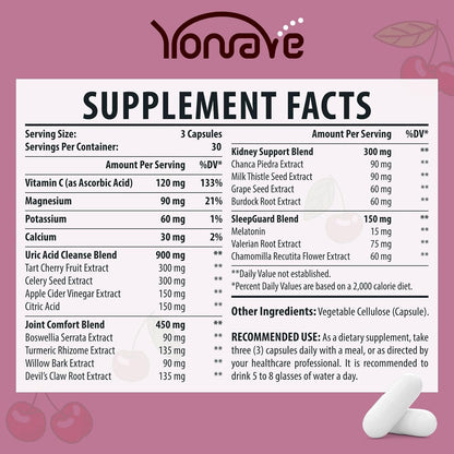 Yonrave Uric Acid Cleanse & Detox – Tart Cherry & Celery Seed Capsules (90 Veggie)