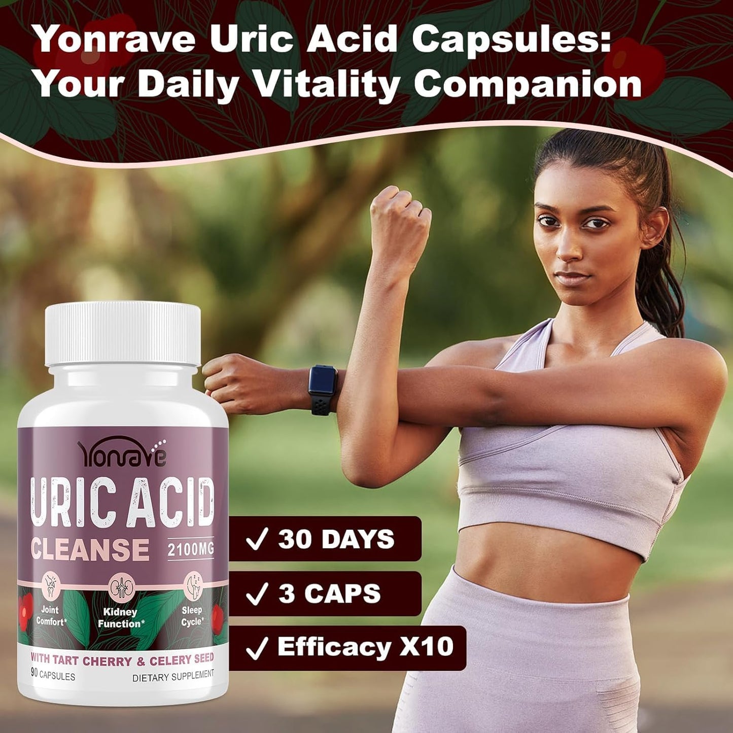 Yonrave Uric Acid Cleanse & Detox – Tart Cherry & Celery Seed Capsules (90 Veggie)