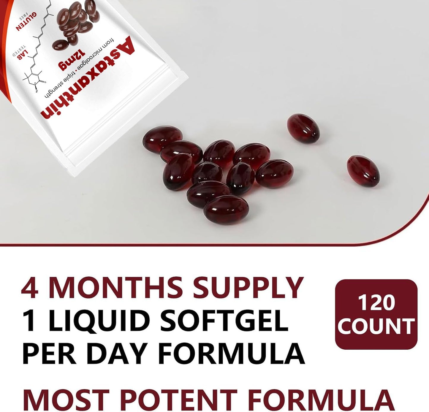 Yoqpoe Astaxanthin 12mg | Natural Antioxidant for Immune, Skin & Eye Health | 120 Softgels