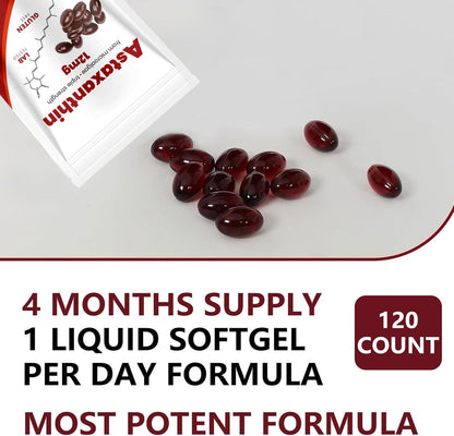 Yoqpoe Astaxanthin 12mg | Natural Antioxidant for Immune, Skin & Eye Health | 120 Softgels